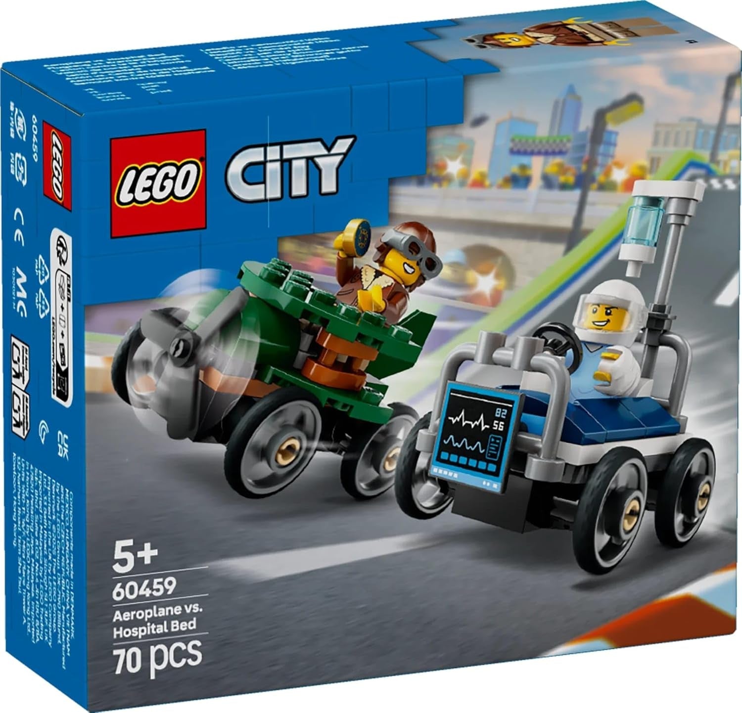 LEGO City Airplane vs. Sada závodního auta pro nemocniční postel - Hračka na mýdlo pro chlapce a dívky od 5 let - Stavebnice se 2 minifigurkami - Dárek k narozeninám a svátku 60459 Stavebnice Besuche den LEGO-Store