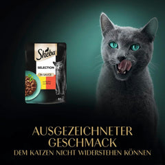 Hrană umedă pentru pisici Sheba Selection în pliculețe porționate cu pui și vită în sos 28x85g