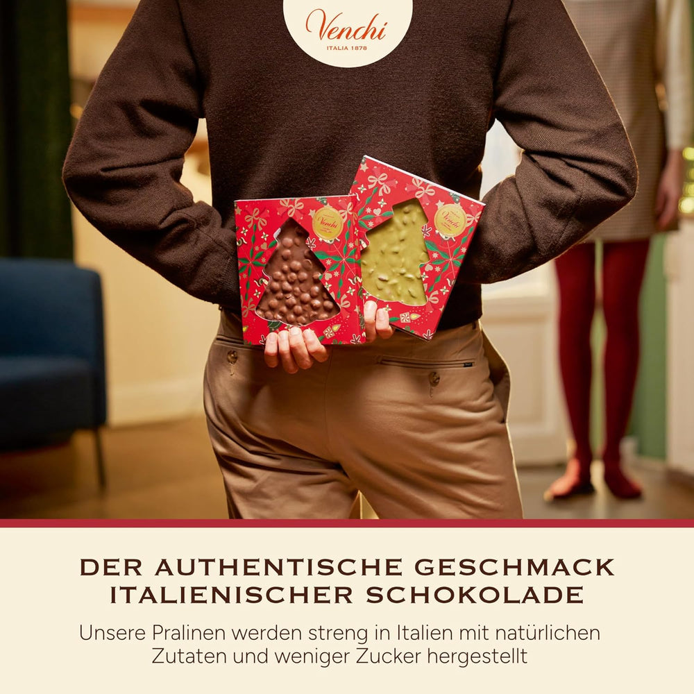 Venchi, Brutto&Buono, ručně vyráběná mléčná čokoláda ve tvaru jedle "Piedmont Forest Hazelnut", 200 g, bez lepku, limitovaná edice vánoční kolekce, tip na dárek