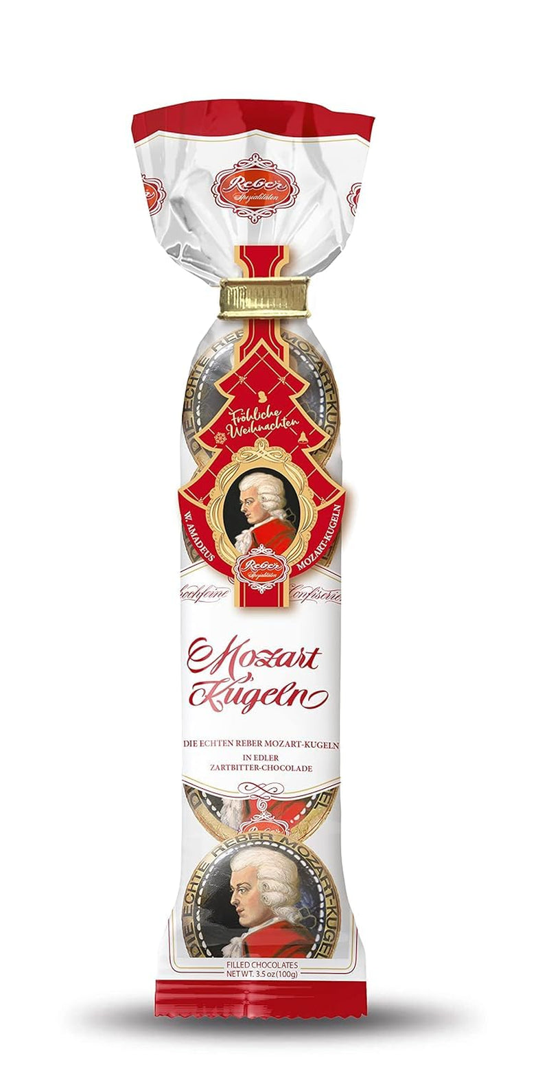 Bile Reber Mozart – 5 pungi de dulciuri a câte 5 bucăți în ediția de Crăciun – Bile Reber Mozart autentice, din ciocolată neagră, marțipan și nuga