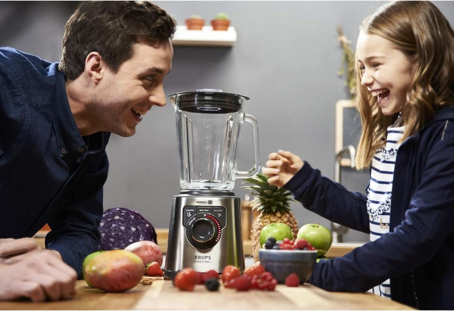 Krups KB403D Perfectmix + Hochleistungsstandmixer | 1 200 W | 28 000 otáček za minutu | 2L Skleněný filtr | 3 přednastavené programy | Powelix- Technologie | Edelstahl/Dunkelgrau Kitchen Naty Shop