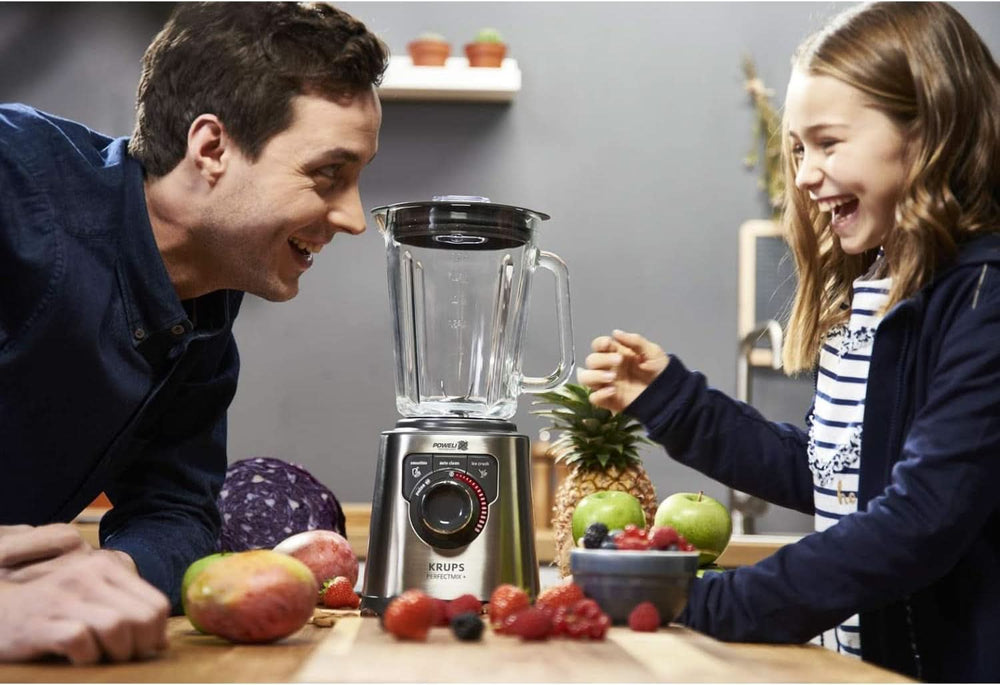 Krups KB403D Perfectmix + Hochleistungsstandmixer | 1 200 W | 28 000 otáček za minutu | 2L Skleněný filtr | 3 přednastavené programy | Powelix- Technologie | Edelstahl/Dunkelgrau Kitchen Naty Shop