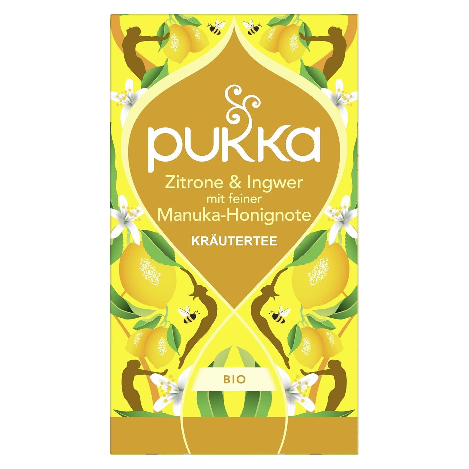 Pukka | Amestec de ceaiuri aromatizate bio „Lămâie și ghimbir cu o notă fină de miere de Manuka” | Încălzește-te și relaxează-te cu acest ceai | Pachet de 1 | 20 pliculețe de ceai