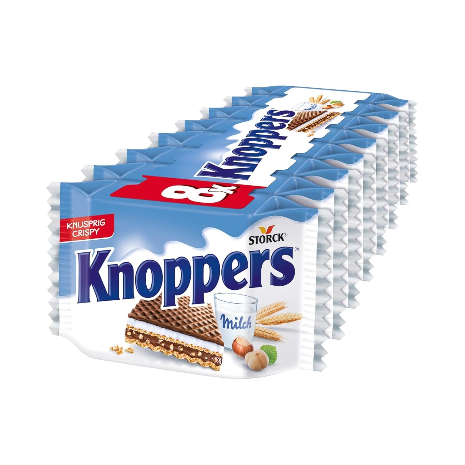 White and Black Knoppers – 8 x 25g – Oplatkové plátky plněné tmavými kakaovými oplatkami, kousky černých sušenek, mlékem a nugátovým krémem