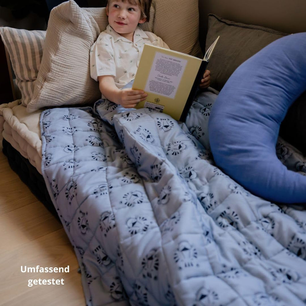 Zatížená dětská deka | 3,5 kg | 100X150cm | Terapeutická deka | Vážené přikrývky | Těžká přikrývka (obličej modrého tygra, 3,5 kg-100X150 cm) Postele a přikrývky BLENKZ.