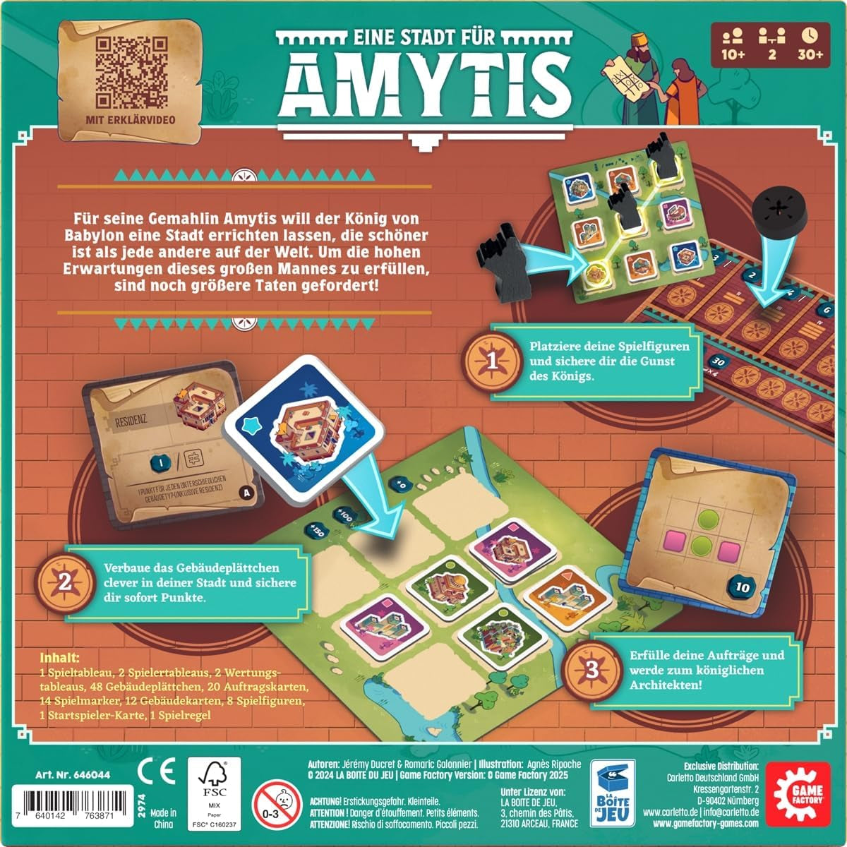 Game Factory 646044 Un oraș pentru Amytis, joc captivant de dueluri, joc tactic pentru 2 jucători cu vârsta de la 10 ani în sus, joc de societate pentru 2 jucători, joc de petrecere