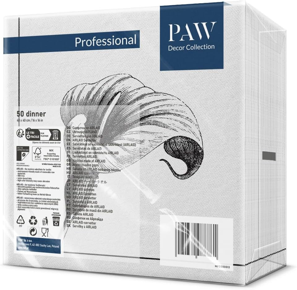 PAW - Șervețele Airlaid - Asemănătoare țesăturii (40 X 40 Cm) I 50 de bucăți I Pentru servicii funerare, ospăț funerar, înmormântare, rămas bun I Șervețele din pânză pentru decorarea mesei de înaltă calitate - Memory Flower I Memory Flower