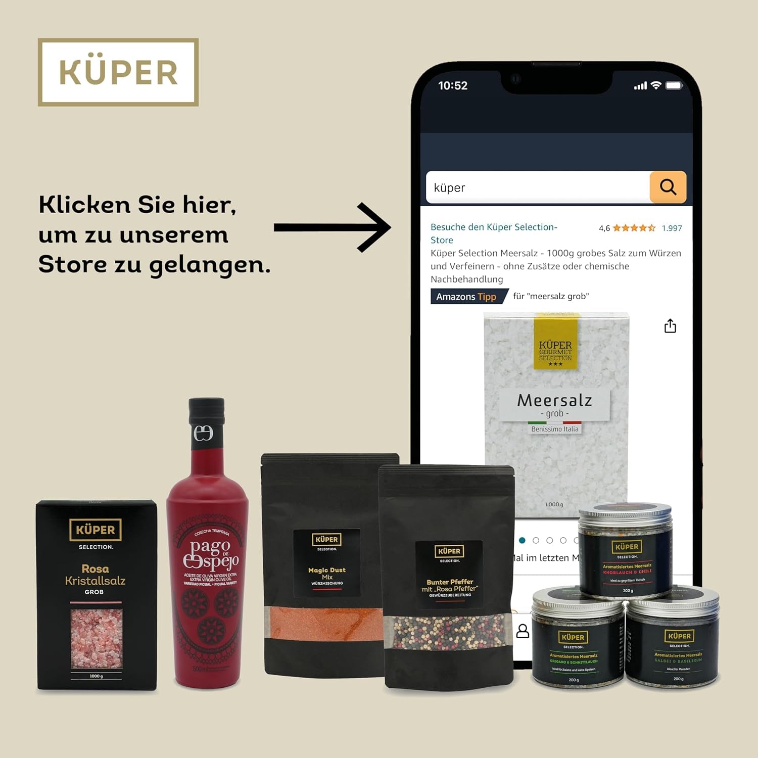 Küper Selection Meersalz - 1000 g hrubé soli na koření a zjemnění - ohne Zusätze oder chemische Nachbehandlung