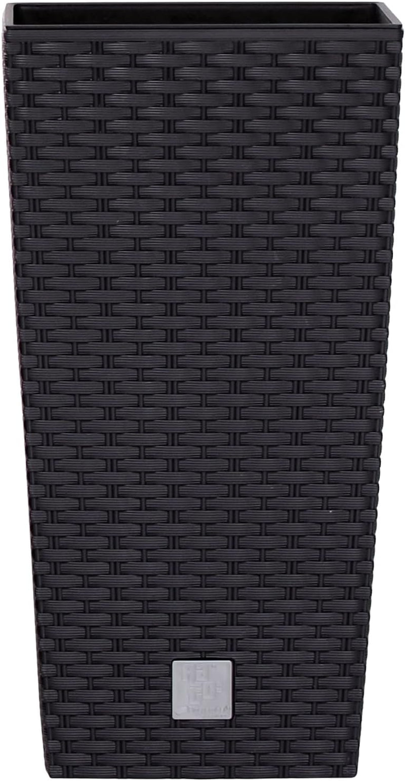 Ghiveci/ghiveci cu aspect de ratan Prosperplast cu insert | 32,5 x 32,5 x 61 cm | antracit | rezistent la intemperii și UV | fabricat din plastic robust | pentru interior și exterior