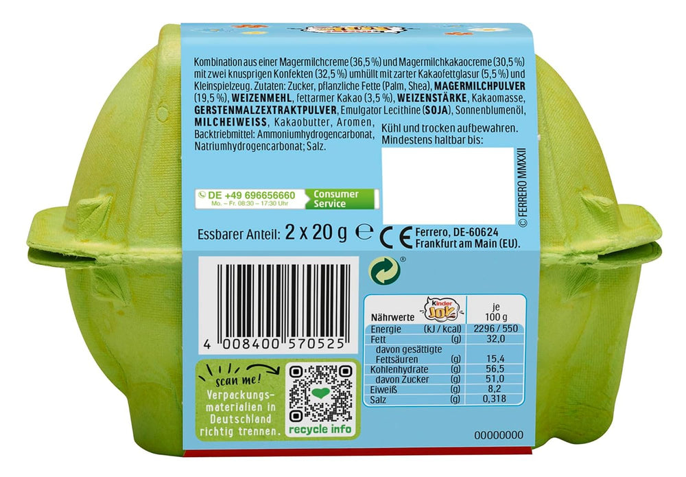 Kinder Joy balení 2 ks - Jedna polovina s lahodným mléčným a kakaovým krémem a křupavými kuličkami a druhá polovina se skvělým překvapením - velikonoční čokoláda, velikonoční cukroví - velikonoční dárek - 40g