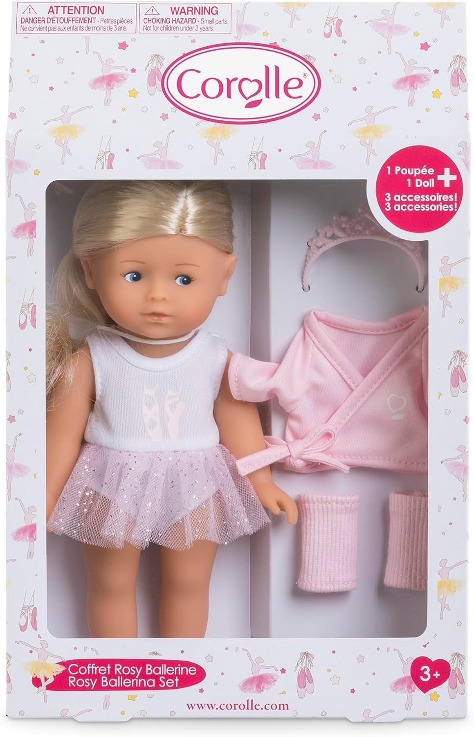 Sada Les Trends Mini Corolline Rosy Ballerina, Vollvinylpuppe s langem Haar, extra outfit v Geschenkbox, Vanilleduft, 20 cm, ab 3 Jahren