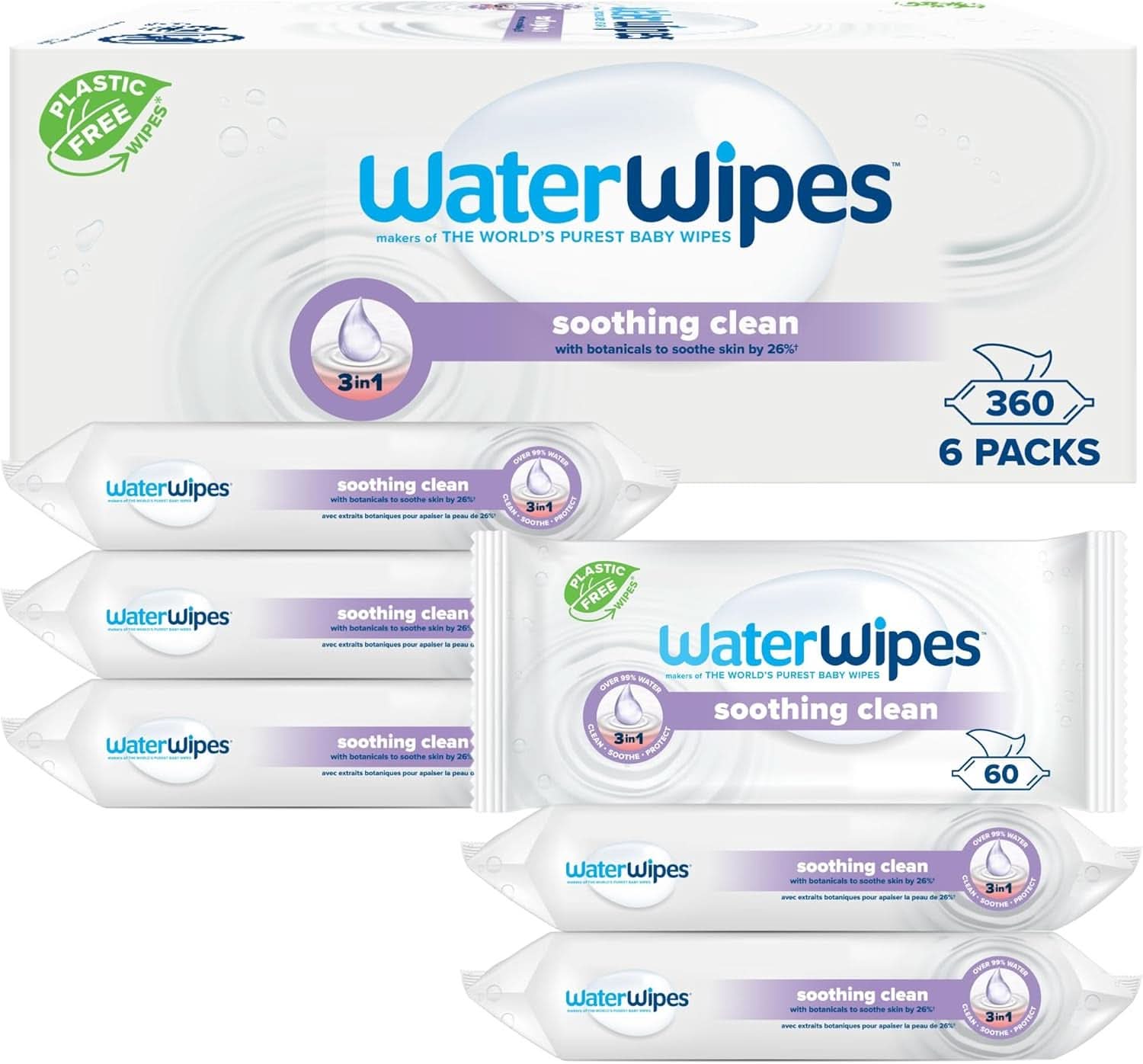 Șervețele de curățare pentru bebeluși Water Wipes, 360 de șervețele (6 pachete), cu 99% apă și extracte botanice Servetele Umede Bebelusi Naty Shop