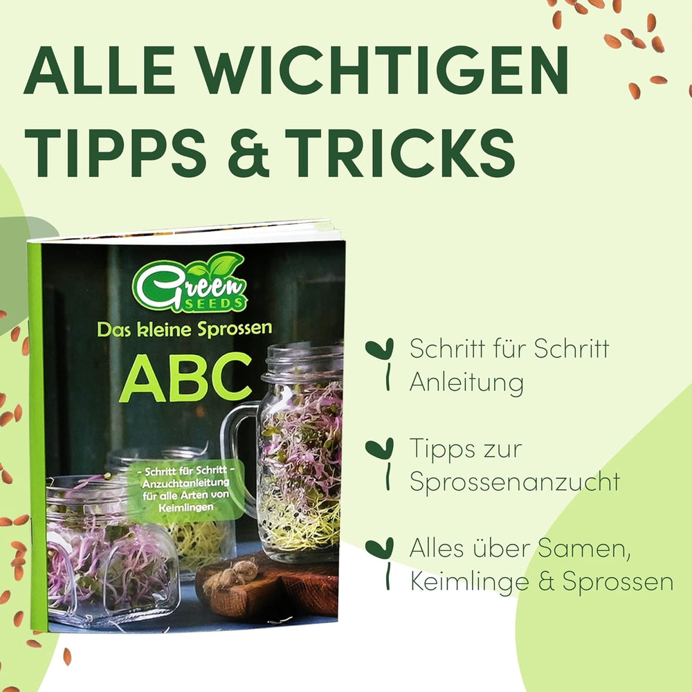 [Původní sada pro začátečníky s klíčicí sklenicí + síto na řeřichu | 1000ml s vysoce kvalitním nerezovým síťovým víkem, stojanem, keramickým podnosem + ABC pro klíčení [tištěná verze] tác na sazenice s klíčicí sklenicí