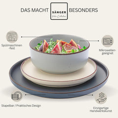 SÄNGER Bombay Moonlight | Set de veselă cu 12 piese, ceramică pentru 4 persoane, 4 farfurii de cină, 4 farfurii de desert, 4 boluri, culori asortate | COLECȚIA VALUE