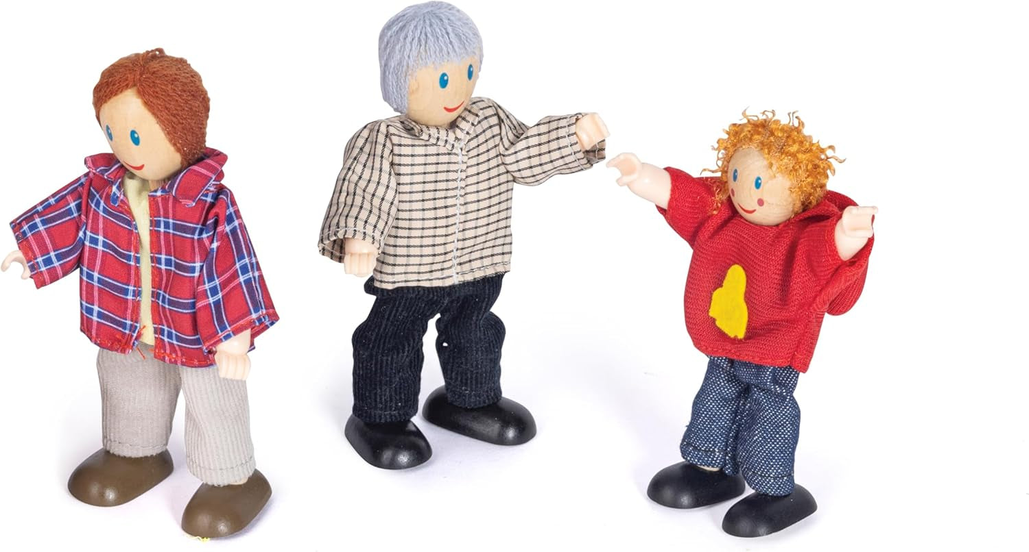 Set familial de păpuși Hape Doll Family premiat, accesorii unice pentru case de păpuși din lemn, joc imaginativ, 6 membri ai familiei de păpuși, pentru copii cu vârsta de 3 ani și peste