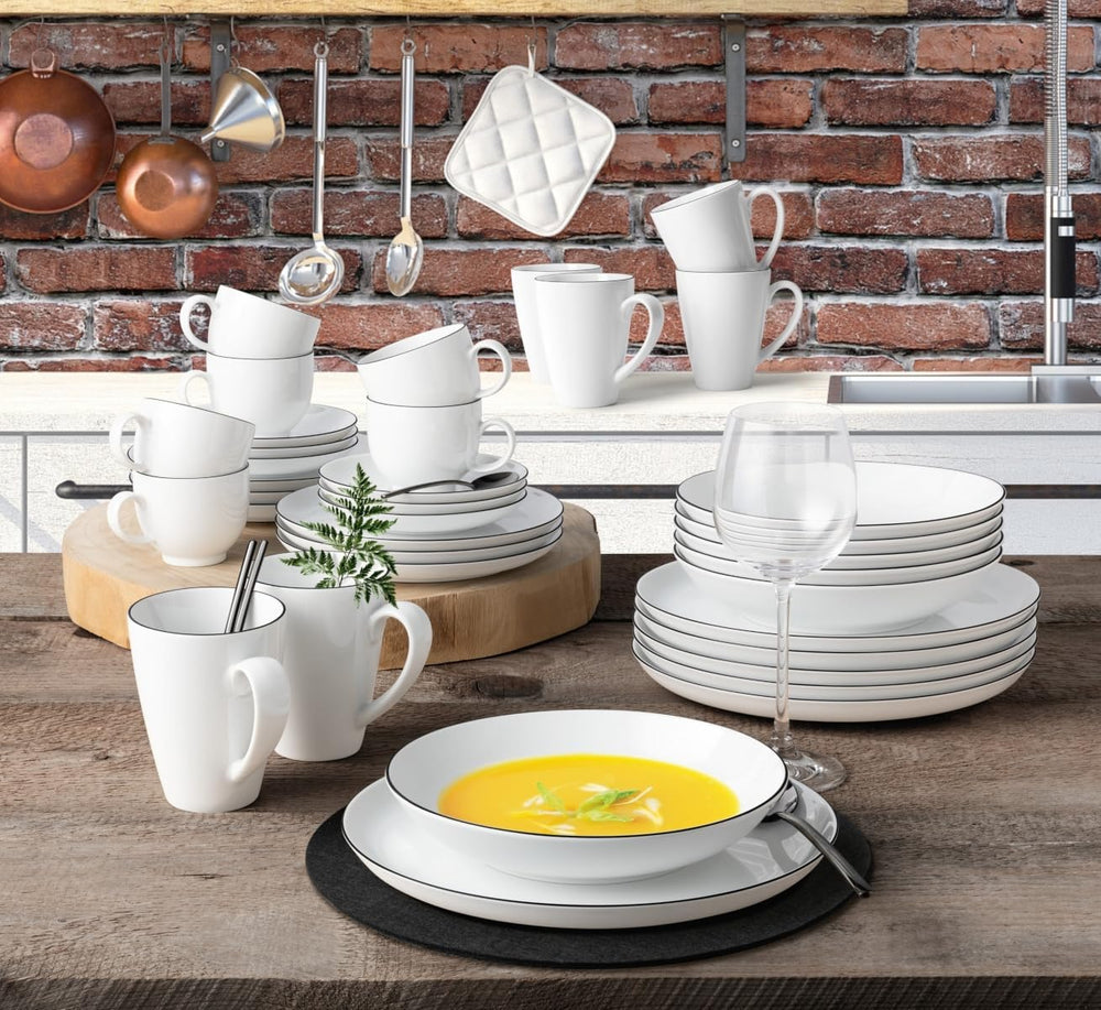 Set de veselă Seltmann Weiden 001.737148 Lido - 6 farfurii de cină + 6 farfurii de fond - 12 piese - Black Line