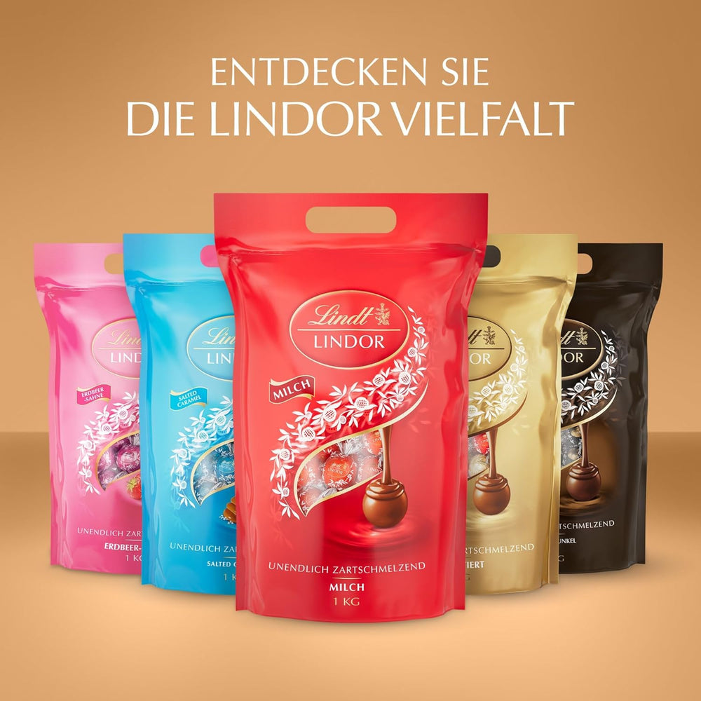Klasický sortiment čokoládových kuliček Lindt LINDOR | cca. 80 kuliček čokolády (mléčná, bílá, hořká 60%, oříšková) | Velké balení, 1 kg