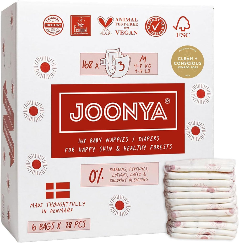 Dětské plenky, velikost 3M (4-8 kg) - 1 pytel po 28 - Bez škodlivých látek, ekologické, vysoce savé, vhodné pro noční použití, ultratenké a měkké - Vyrobeno v Dánsku