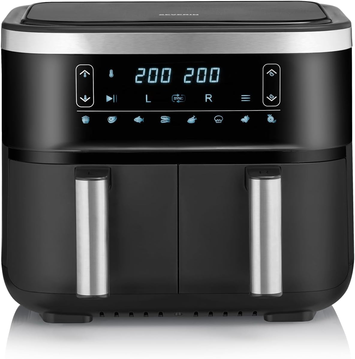 SEVERIN Dvojitá horkovzdušná fritéza s varnou komorou 2 X 3,8 l, 8 automatických programů Spotřebiče Naty Shop 2 X 3,8 l Garkorb (Parallelnutzung) / 8 Automatik-Programme