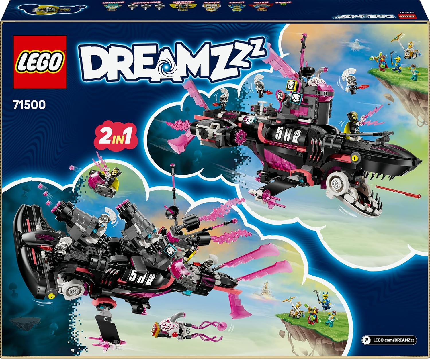 LEGO DREAMZzz Albtraumhai-U-Boot - Modulární sada se 2 stavebními prvky, 2 abnehmbaren Fluggeräten a 5 minifigurkami, vč. Mateo und Astrid - Dárek pro dívky a chlapce od 9 let - 71500
