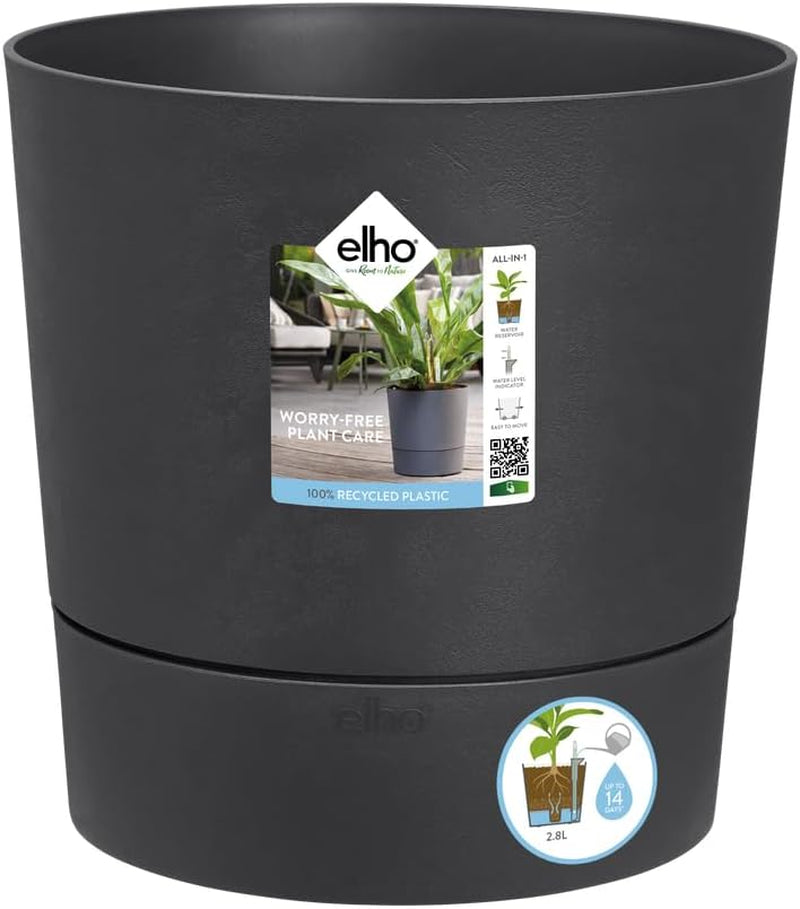 Ghiveci elho Greensense Aqua Care Round 35 cu rezervor de apă integrat - pentru interior și exterior - 100% plastic reciclat - Ø 34,5 x H 34,1 cm - Gri/Beton deschis