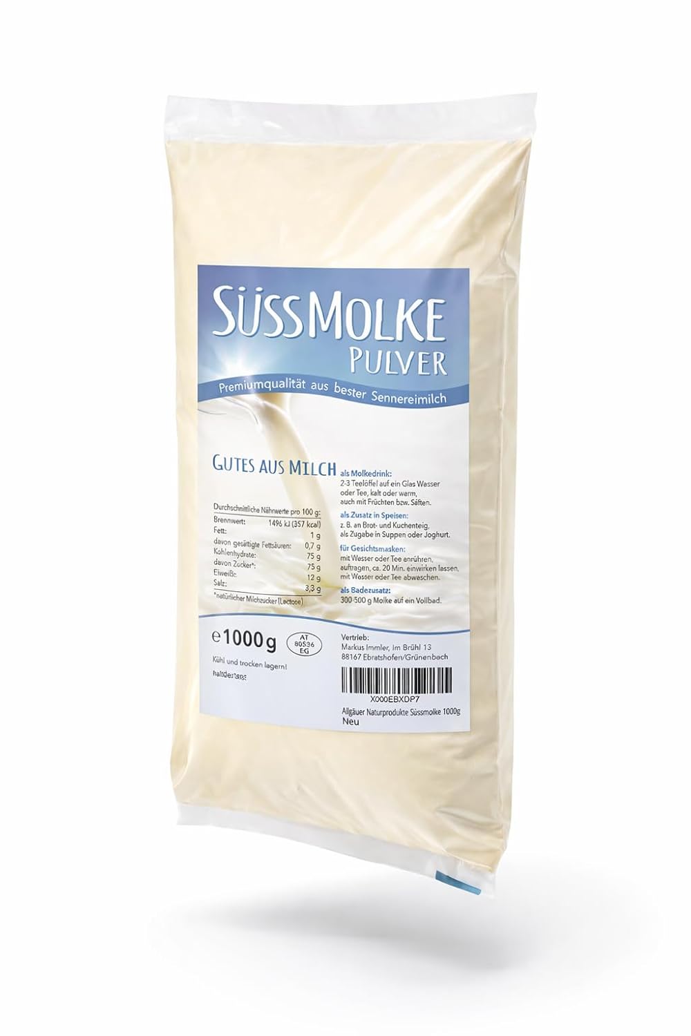 Allgauer Naturprodukte Sweet Whey Powder 1000 g - Všestranné pro nápoje