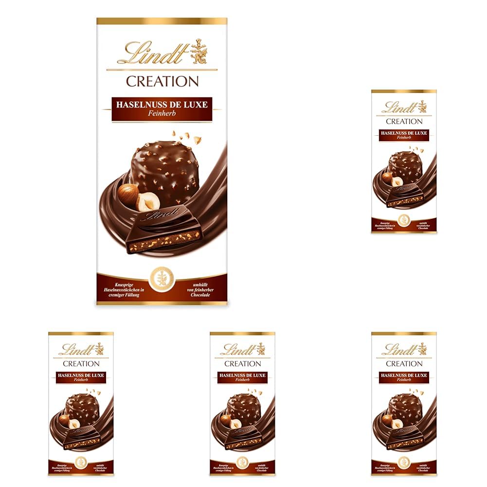 Lindt Creation Hazelnut De Luxe Bar - Hořká čokoláda s křupavými lískovými oříšky ve smetanové náplni