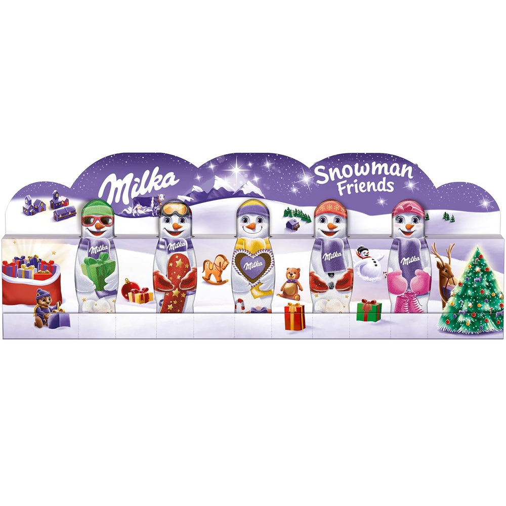 Milka Snowman Friends Alpine Milk - Mini sněhuláci z jemné čokolády s alpským mlékem - 5 x 15g