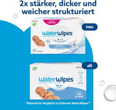 WaterWipes Sensitive+ vlhčené ubrousky pro novorozence a kojence, počet 720 (12 balení), 3 v 1 čištění, péče, ochrana, 99,9 % vody, bez parfemace