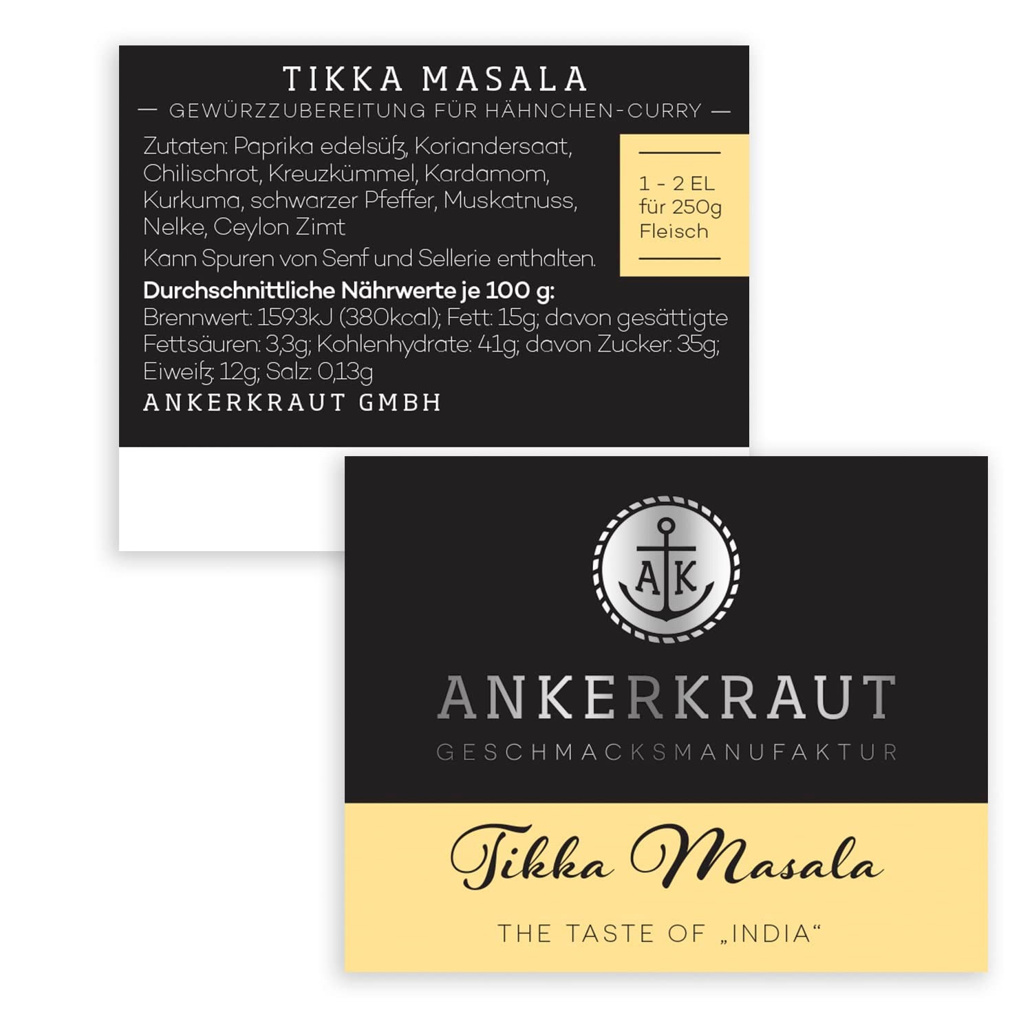 Ankerkraut Tikka Masala Gewürz Indien, 70 g im Korkenglas, Lecker Curry mit Hähnchen, Gemüse, Reis Selber Zu Hause Kochen, Kuřecí Curry Zuckerfrei v Premium Qualität