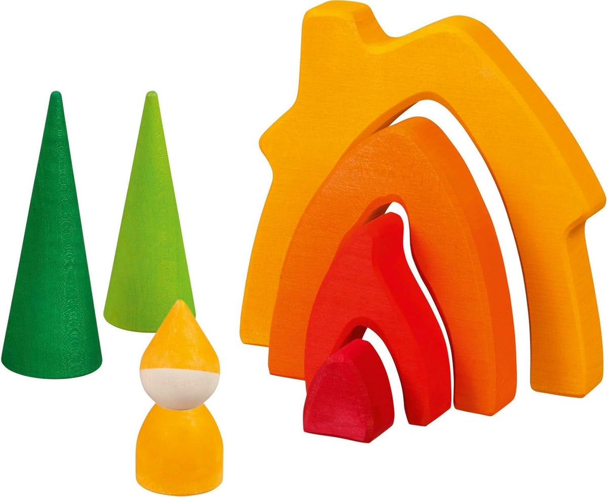 Goki 58427 - Dům trpaslíků - Goki Evolution - Vyrobeno z vysoce kvalitního javorového dřeva - 7 dílů - Barevné vodou ředitelné barvy - Vyrobeno v Evropě Domky pro panenky Naty Shop Výchozí název