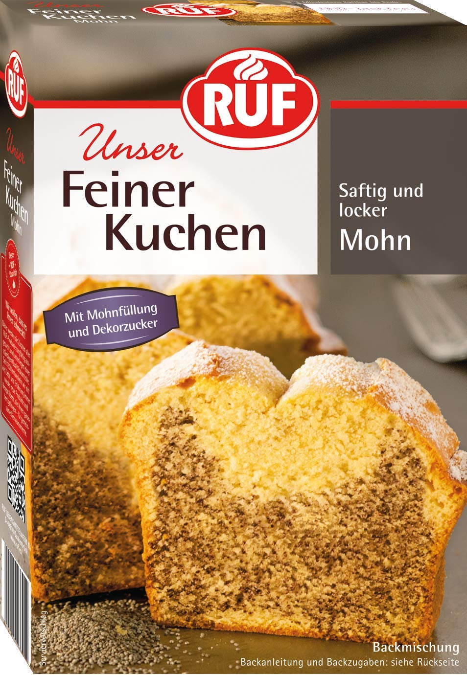 RUF Nusskuchen, Backmischung Mit Schneller Und Einfacher Zubereitung, Nussig Und Locker Mit Glasur, Als Grundlage Für Rüblikuchen, Vegan, 1 X 520G Naty Shop 465 G (1Er Pack) Mohnkuchen