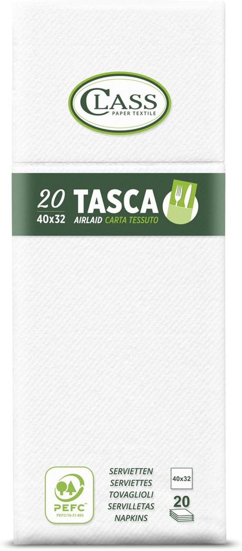 C4032TA-0-PEFC Airlaid șervețel buzunar tacâmuri, hârtie, Bianco, 40X32X0.8 Cm, 20