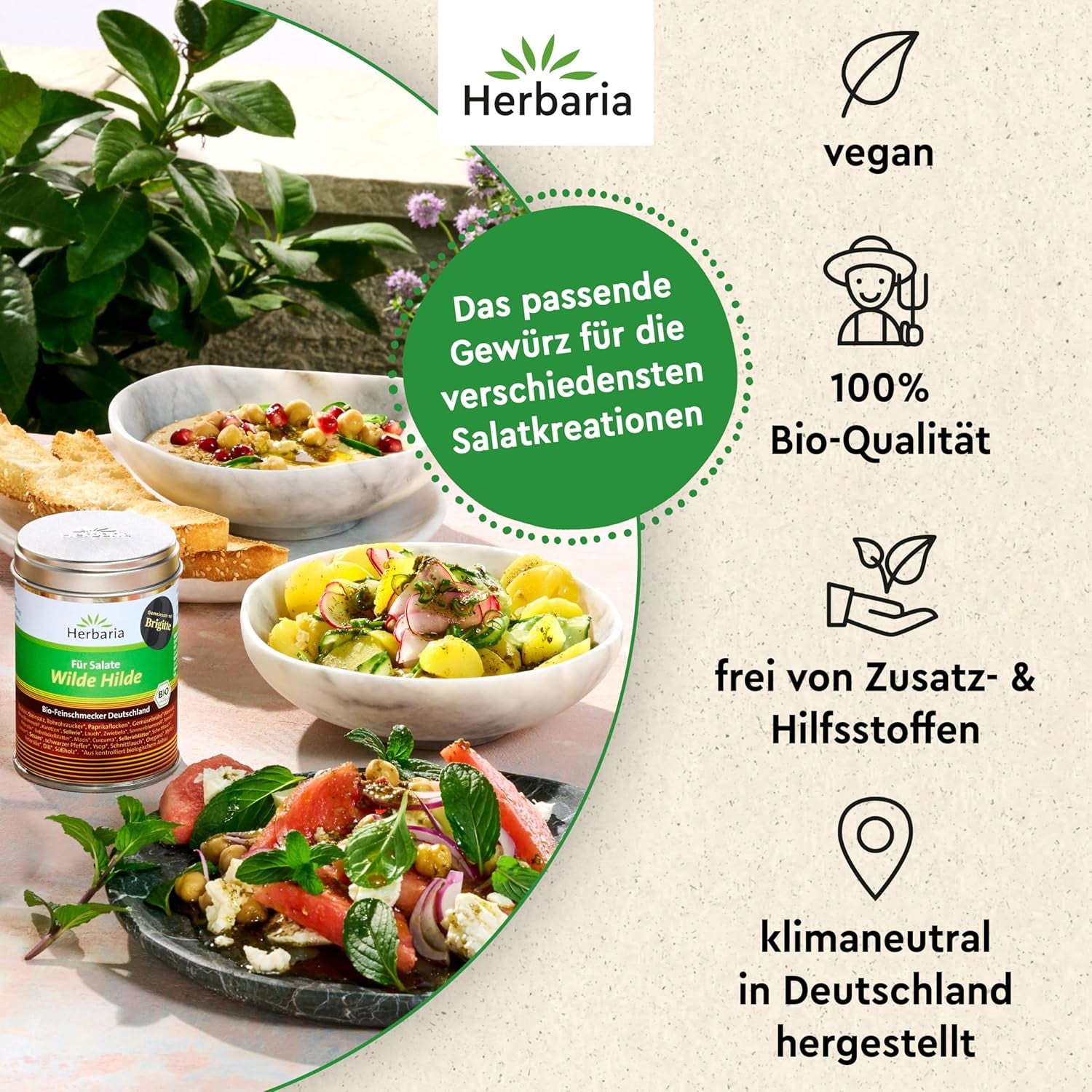 Herbaria Wilde Hilde bio 100g M-Dose-fertige Bio-Gewürzmischung - Saladgewürz für ausgefeilte Salade - mit erlesenen Ingredience - in nachhaltiger Aromaschutz-Dose