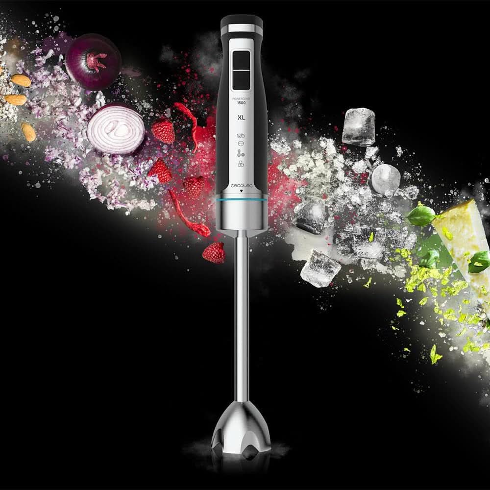 Cecotec ruční mixér Powergear 1500 - Klingen Aus Titanium Beschichtung, 21 Geschwindigkeitsstufen, 1500 W, Inklusiv Glas Mit Deckel. (Schwarz Und Edelstahl, XL) Kitchen Naty Shop
