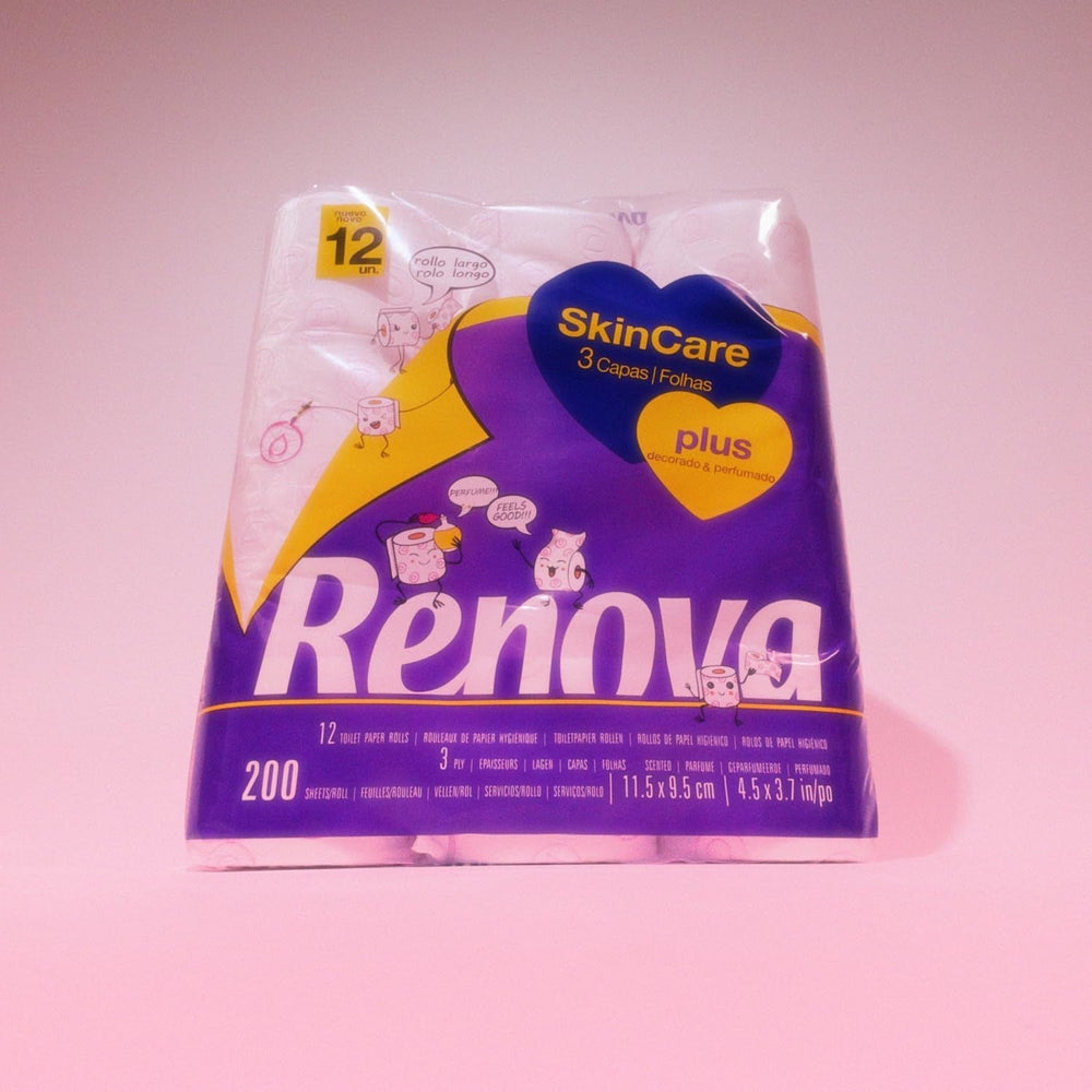 Renova - Hârtie igienică Skin Care Plus, Decorată, Parfumată - 12 role (Hârtie igienică)