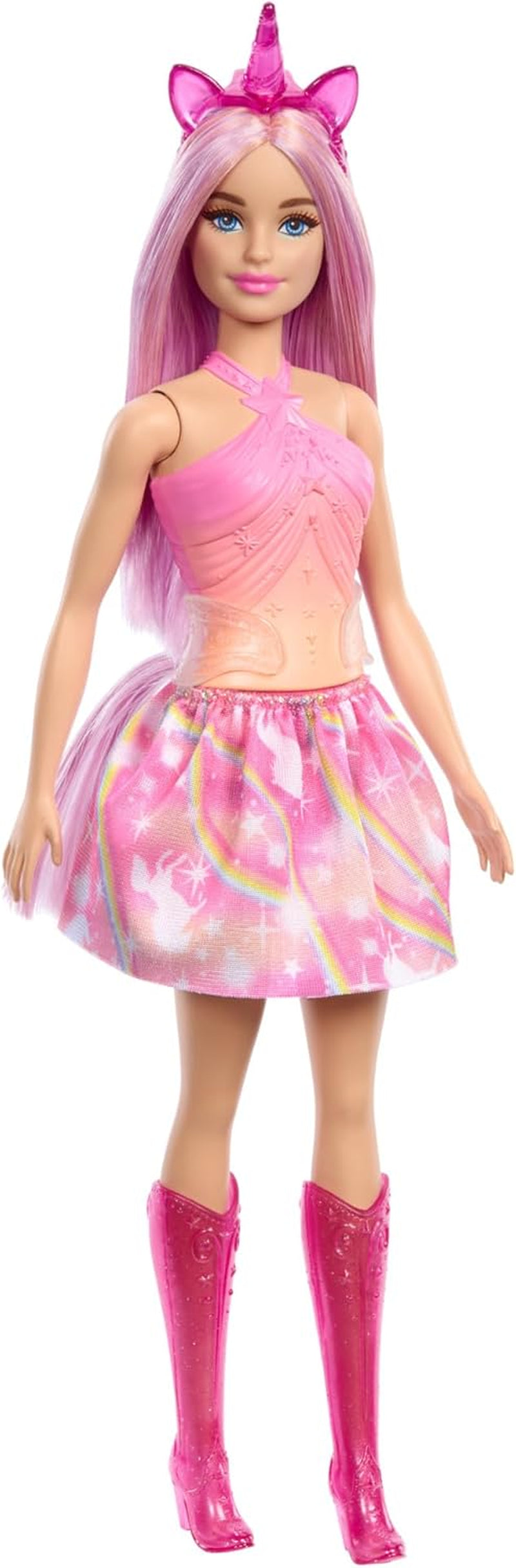 Barbie Einhorn Puppen mit bunten Fantasiehaaren, Outfits mit Farbverlauf und Fantasy-Accessoires rund um das Thema Einhorn, HRR13