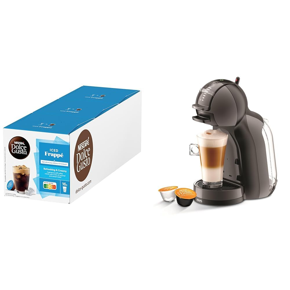 NESCAFÉ DOLCE GUSTO MINI ME by KRUPS schwarz/anthrazit automatische Kaffeekapselmaschine mit NESCAFÉ Dolce Gusto Iced Frappé, 3er Pack (3 x 16 Portionen)