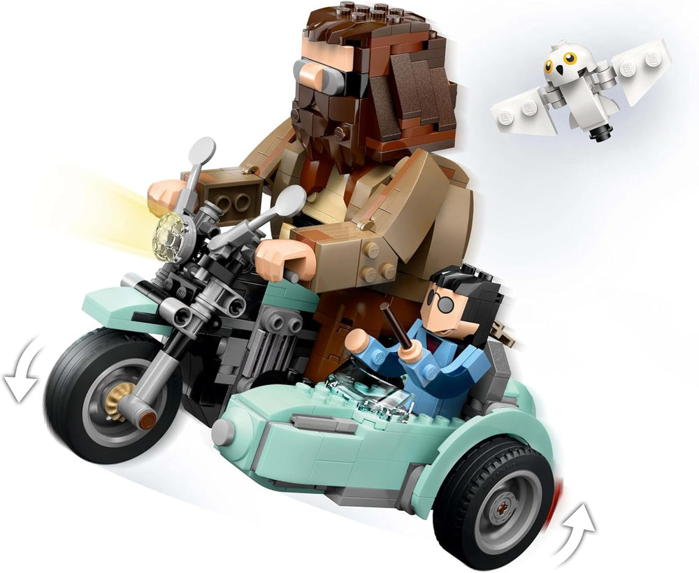 LEGO Harry Potter Hagrid and Harry's Motorbike Tour, jucărie cu motocicletă mobilă cu Sidecar & Hedwig Minifigure, cadou de ziua de naștere pentru fanii lumii vrăjitorilor, băieți și fete cu vârsta de 9+ 76443 Seturi de constructie Besuche den LEGO-Store