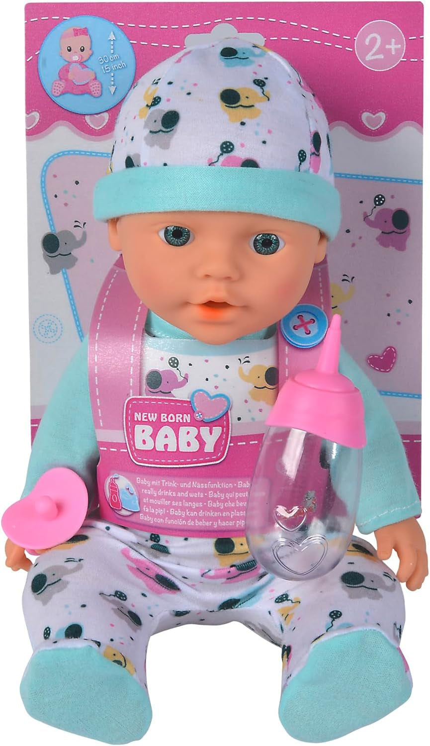 New Born Baby Little Elephant, păpușă din vinil cu funcție de băut și hrănit, biberon și suzetă, 30 cm, de la 2 ani Papusi Naty Shop Titlu implicit