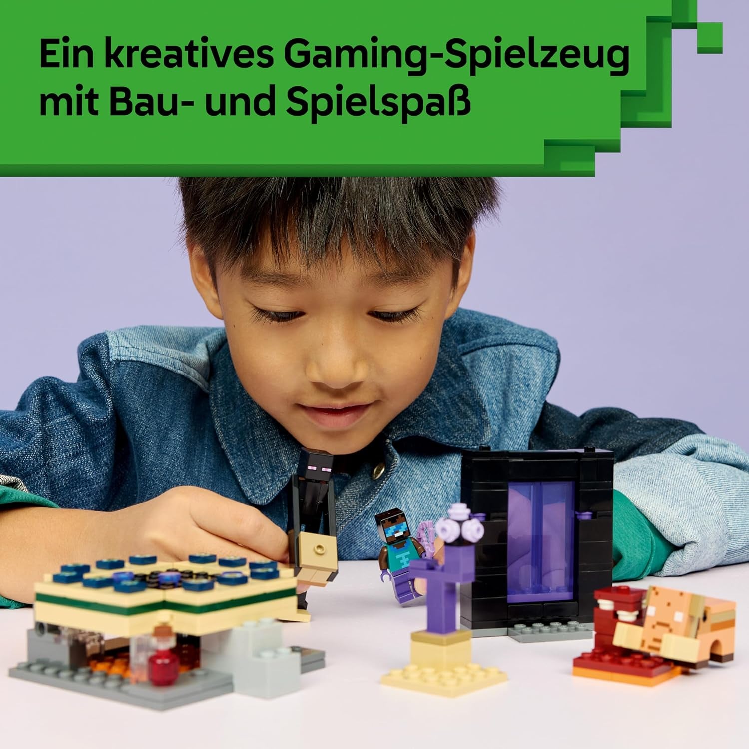 LEGO Minecraft Reise durch Nether und Endportal - Kinder Spielzeug mit Helden, Enderman and Baby Hoglin Figuren - Set s Minecraft Figur - Gamer Geschenk für Jungen und Mädchen ab 7 Jahren - 21584