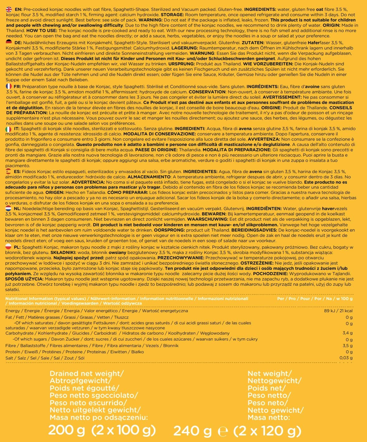 Prémiové konjacové nudle z Thajska, veganské, bezlepkové - 240 g x balení 6 ks (12 balení), nudle Shirataki Elf-Family, instantní nudle, těstoviny/keto/nízkosacharidové/nízkokalorické/bez cukru – špagety a fettuccine