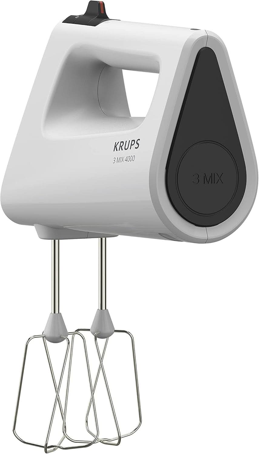 Krups GN4001 3 Mix 4000 Ruční mixér | 450 Watt | Robustní provedení | Regulátor otáček | Turbo-Und Auswurf-Funktion | Vč. 2 Rührbesen Und 2 Knethaken | Weiß/Grau Kitchen Naty Shop
