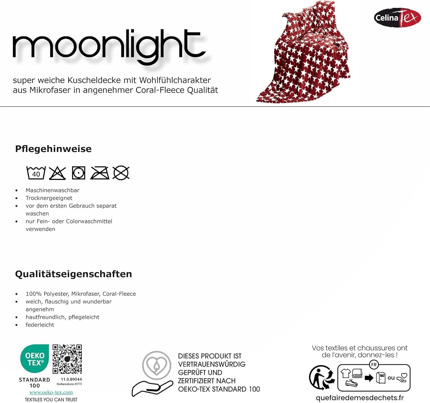Celinatex nadýchaná přikrývka 150 X 200 Cm Bordeauxová přikrývka pohovka pohovka měkká přikrývka stars Microfibre Fleece Oeko-Tex Moonlight Postele a přikrývky Besuche den CelinaTex-Store