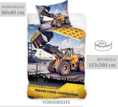 Lenjerie de pat pentru copii, excavator, bumbac Lenjerie de pat - copii Naty Shop