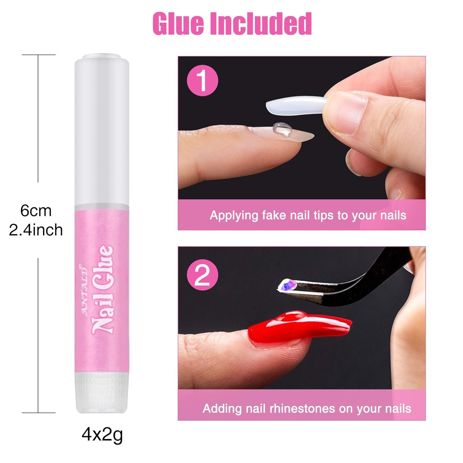 200 bucăți vârfuri de unghii false, 10 mărimi unghii artificiale acrilice cu împingător de cuticule și cutie transparentă pentru femei și fete (naturale și transparente)