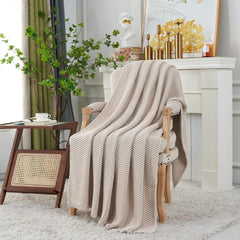 Chunky tricot arunca pătură, Lightweight, Bej, 100% bumbac organic, Pătură pentru canapea, canapea, pat, copil, camera copiilor, Rustic, Shabby chic, Modern farmhouse, 152.4 X 203.2 cm, Inclusiv sac de rufe Paturi si Cuverturi Longhui bedding