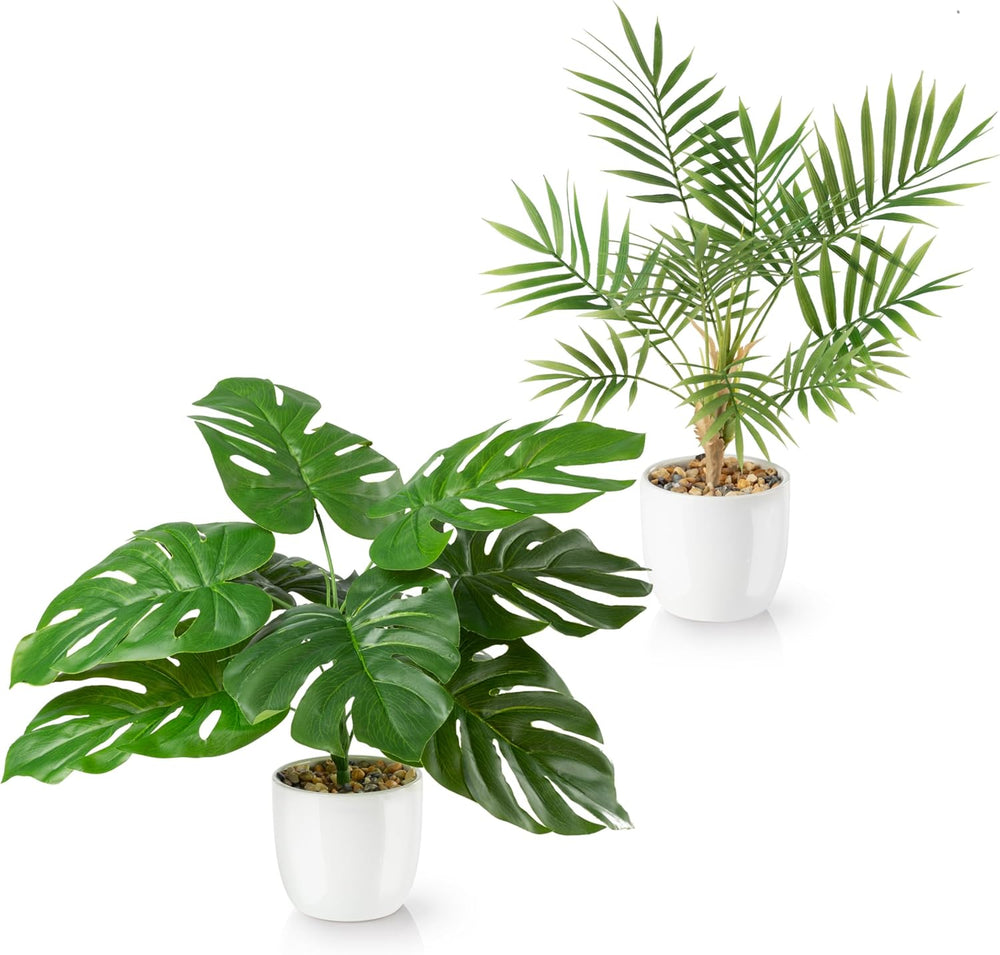 PASCH® 4Er Set Tropische Kunstpflanzen Wie Echt (35Cm) in Weißen Keramiktöpfen: U.A. Monstera Künstlich & Areca Kunstpalme | Künstliche Pflanzen Im Topf | Fake Plant | Kunstblumen Im Topf
