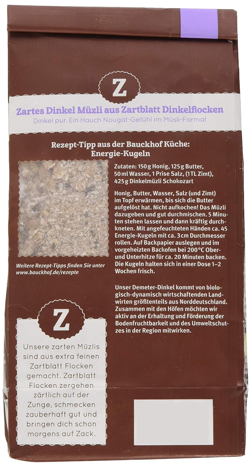 Bauck HOF Dinkelmüsli Schokozart, 425G (1Er Pack) Cereale Naty Shop
