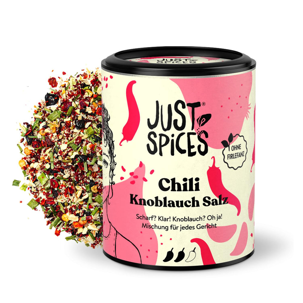 Just Spices Chilli česneková sůl I Gewürzmix, der zu allen Gerichten schmeckt I Gewürzdose, 55 g